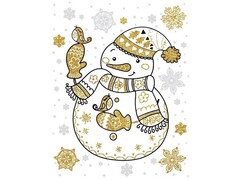 39205 [82529]Оконное украшение СНЕГОВИК (ПВХ, декор. глиттер) с раскраской 30*38 см 82529