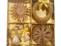 39212 [38208]Набор подвесных украшений ЗОЛОТЫЕ АНГЕЛЫ из соломки 6см 13*13*2,6см (10шт/уп) 38208