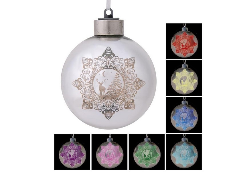 ШАР НОВОГОДНИЙ ОЛЕНЬ из стекла со светодиодной подсветкой 8 см 80355