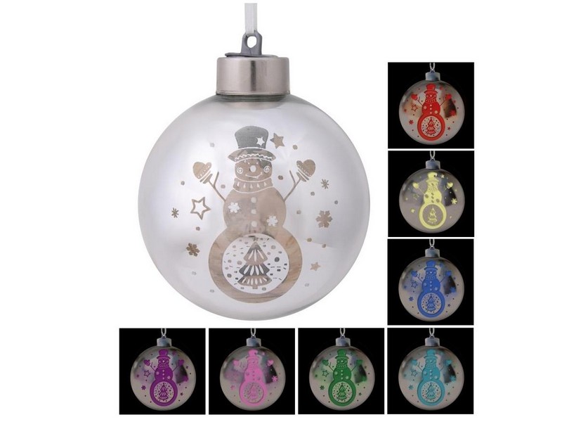 ШАР СНЕГОВИК из стекла со светодиодной подсветкой 8 см 80353