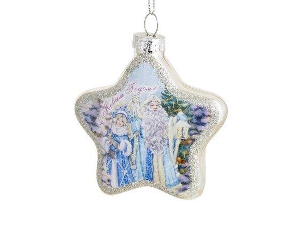 Подвесное украшение ДЕД МОРОЗ И СНЕГУРОЧКА из стекла 2х7,5х7,5 см 81812