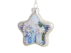 39233 [81812]Подвесное украшение ДЕД МОРОЗ И СНЕГУРОЧКА из стекла 2х7,5х7,5 см 81812