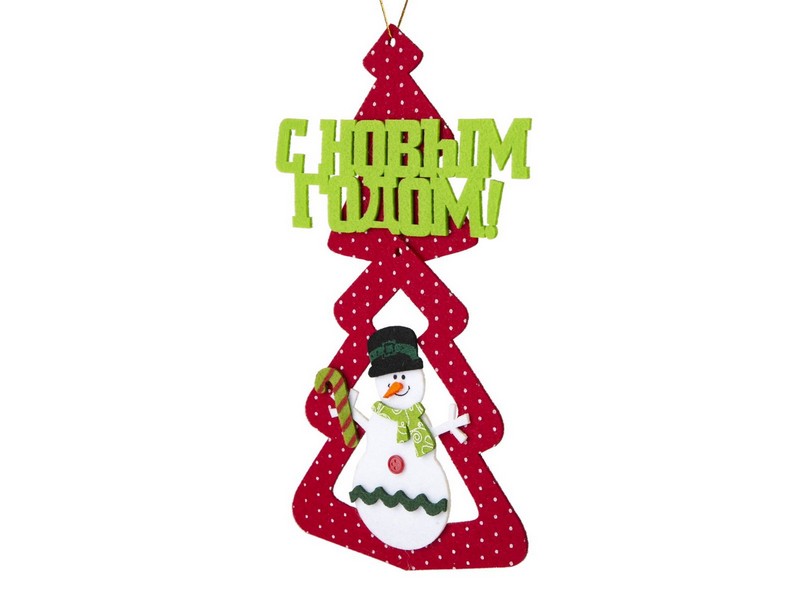 Подвесное украшение ЁЛКА КРАСНАЯ С НАДПИСЬЮ (полиэстер) 30 см 80133