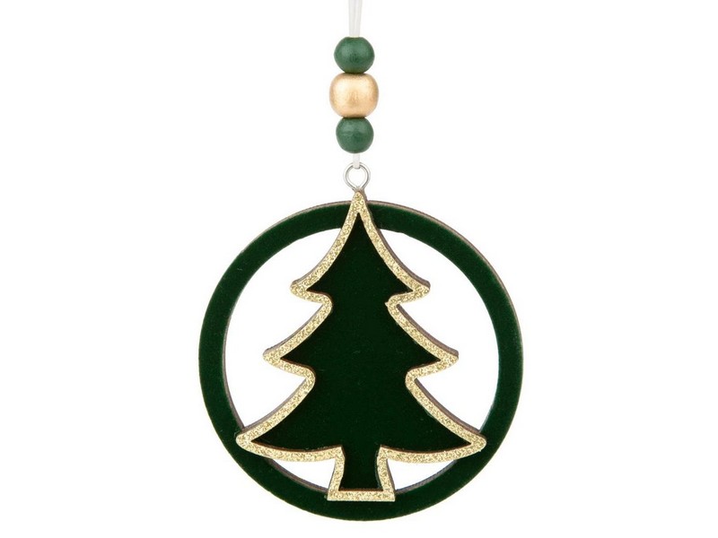 Подвесное украшение ТЕМНО-ЗЕЛЕНАЯ ЕЛОЧКА из дерева 7,9x8,3x0,8 см 82476