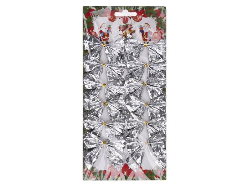Набор украшений БАНТ СЕРЕБРЕННЫЕ ИСКРЫ 5х5 см (12шт/уп) 39196