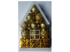 39953 [НУ-2351]Набор украшений золотых «Новогодний домик» 4 см 12 шт НУ-2351