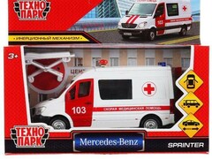 40678 [SPRINTERVAN-14AMB-WH]Технопарк. Машина «MERCEDES-BENZ SPRINTER СКОРАЯ» металл. инерц. 14 см (открыв. двери)
