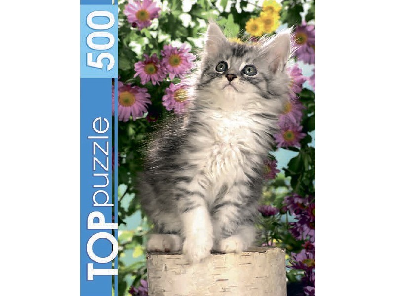 TOPpuzzle ПАЗЛЫ 500 элементов. КОТЕНОК В ЦВЕТАХ