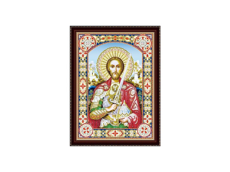 Алмазная мозаика 30х40 см ИКОНА СВЯТОГО АЛЕКСАНДРА НЕВСКОГО (с подр., c част. заполн., блест.)