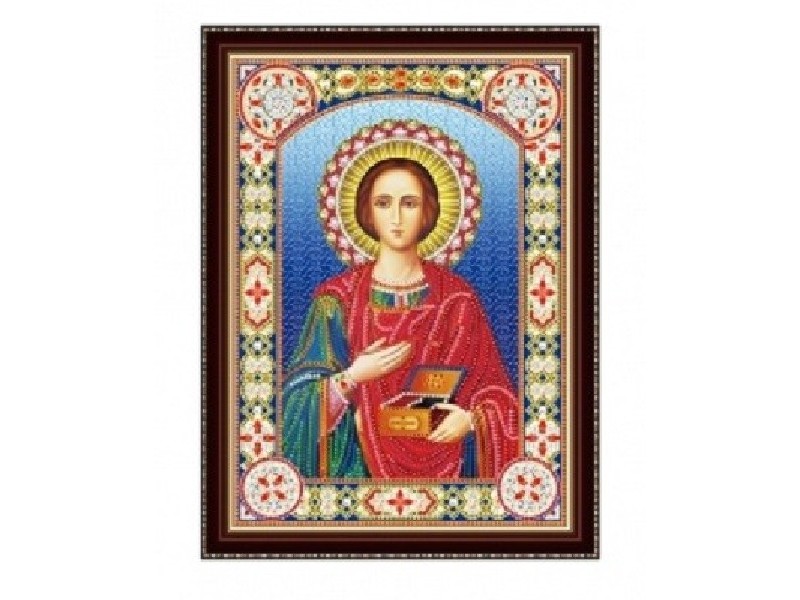 Алмазная мозаика 30х40 см ИКОНА ПАНТЕЛЕЙМОНА ЦЕЛИТЕЛЯ (с подр., част. заполн., блест.)