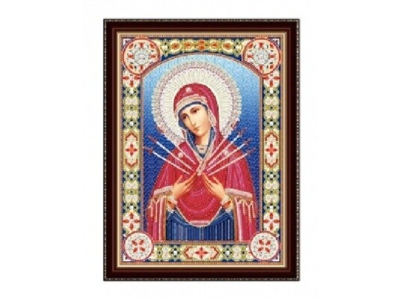 Алмазная мозаика 30х40 см СЕМИСТРЕЛЬНАЯ ИКОНА БОЖИЕЙ МАТЕРИ №2 (с подр., c част. заполн., блест.)