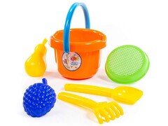 Набор №417: ведро большое, ситечко, лопатка №31, грабельки №31, формочки "Фрукты" 2 шт