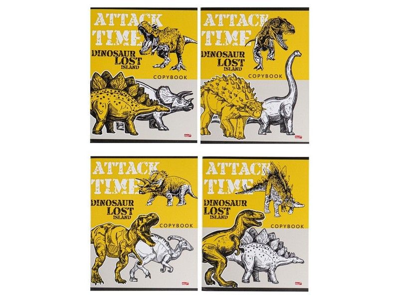 Тетрадь 96 л КЛЕТКА "АТАКА ДИНОЗАВРОВ" (мелов. картон, офсет)
