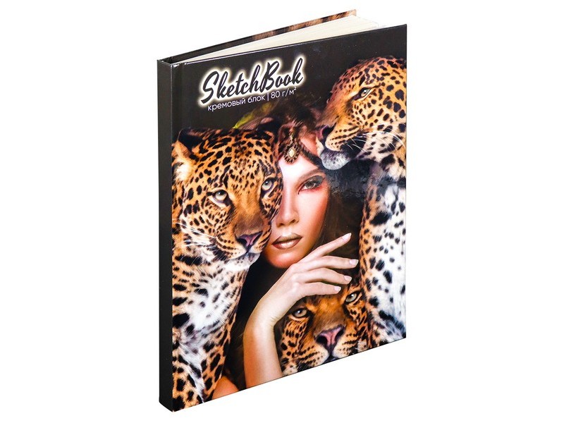 Скетчбук А5 80л. ДЕВУШКА И ЛЕОПАРДЫ (глянц. лам.) 80-2357