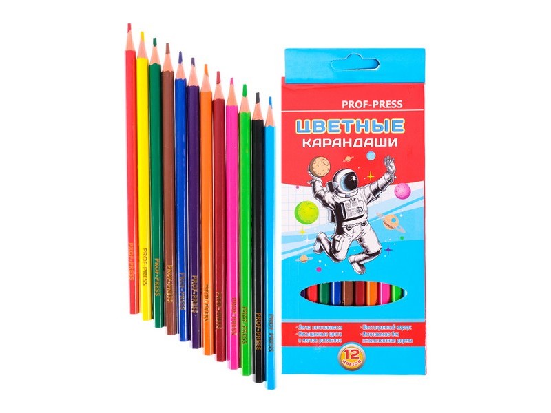 Карандаши цветные 12цв. КОСМОНАВТ d=2,65мм КЦ-8373