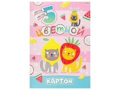 44949 [05-9321]Картон цветной А4 5л. ЯГОДНЫЕ КОТЫ (в папке) 05-9321