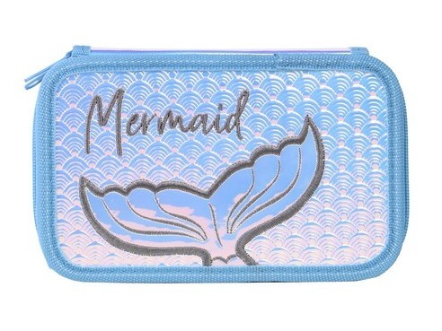 Пенал 2 секции ГОЛУБОЙ. РУСАЛОЧКА 190х115 мм (апплик., ткань)
