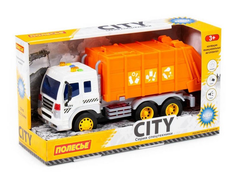 Автомобиль коммунальный инерц. "Сити" (свет, звук) оранжевый в коробке