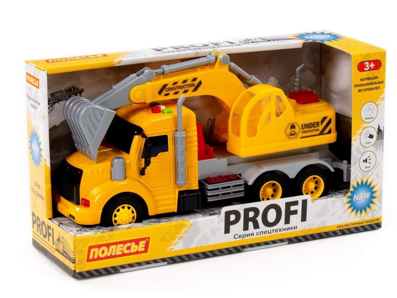 Автомобиль-экскаватор инерц. "Профи" (свет, звук) жёлтый в коробке