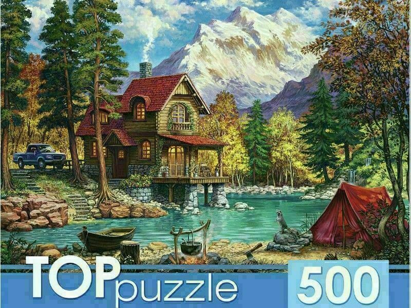 TOPpuzzle ПАЗЛЫ 500 элементов. ДОМИК У ОЗЕРА В ГОРАХ