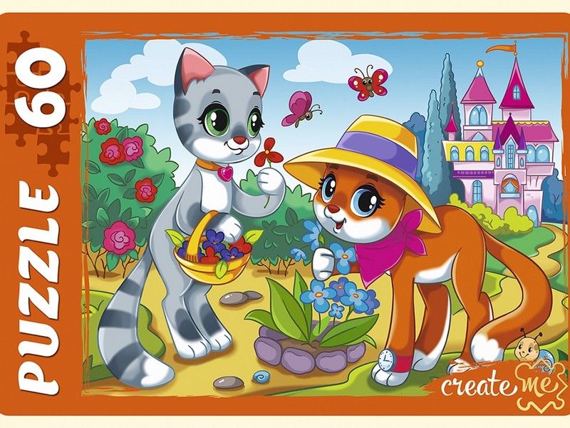 ПАЗЛЫ 60 элементов. МИЛЫЕ КОТЯТА И ЗАМОК