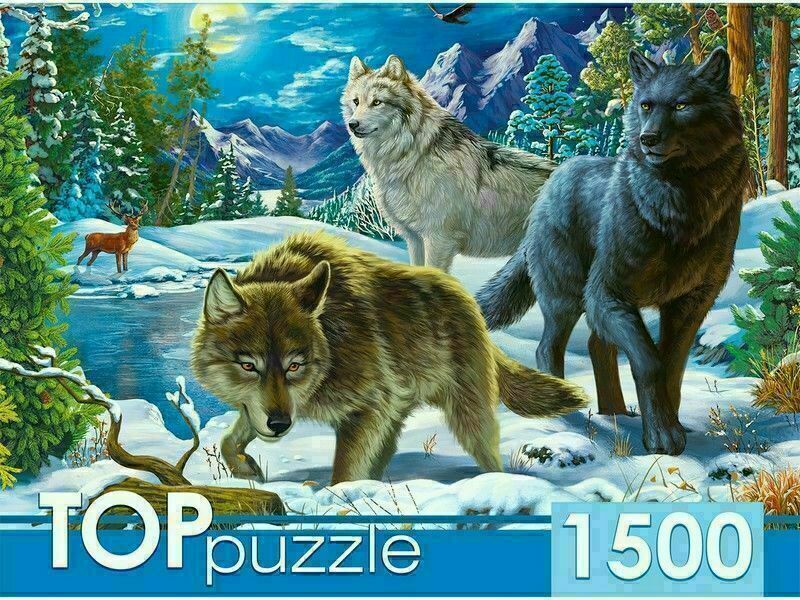 TOPpuzzle ПАЗЛЫ 1500 элементов ВОЛКИ В НОЧНОМ ЛЕСУ