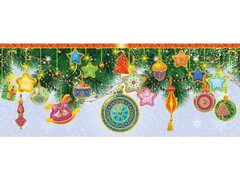 46943 [34360]Оконное украшение ЕЛОЧНЫЕ ИГРУШКИ (ПВХ, декор. глиттер) 54*21 см 34360