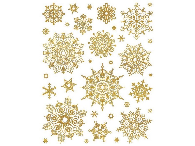 Купить оптом Оконное украшение ЗОЛОТЫЕ КОЛЮЧИЕ СНЕЖИНКИ (ПВХ, декор. глиттер) с раскраской 30*38 см 86054 в Луганске