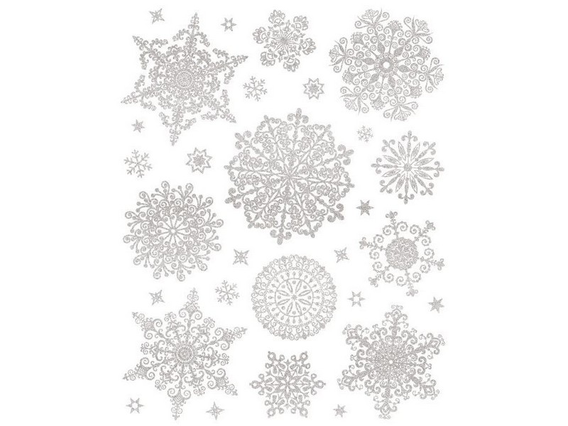 Оконное украшение СЕРЕБРЯНЫЕ КОЛЮЧИЕ СНЕЖИНКИ (ПВХ, декор. глиттер) с раскраской 30*38 см 86050