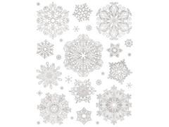 46974 [86053]Оконное украшение СЕРЕБРЯНЫЕ ХЛОПЬЯ СНЕГА (ПВХ, декор. глиттер) с раскраской 30*38 см 86053