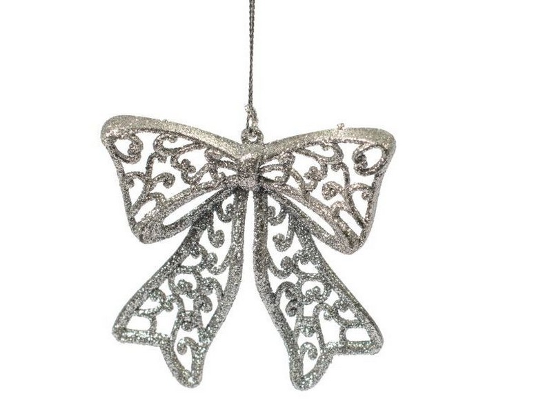 Подвеска елочная СЕРЕБРЯНЫЙ БАНТИК 9см в пак. 86773