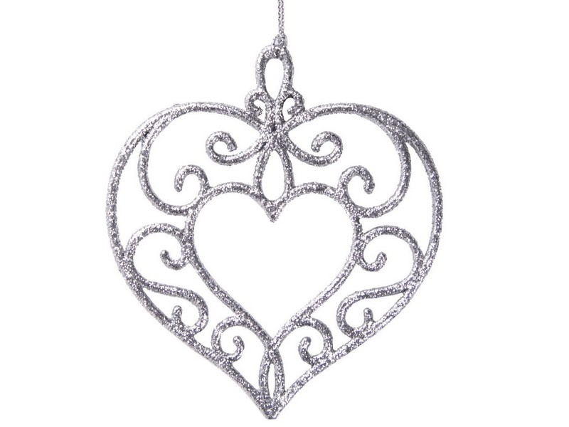 Подвеска елочная СЕРЕБРЯНОЕ СЕРДЦЕ 10,5см в пак. 75118