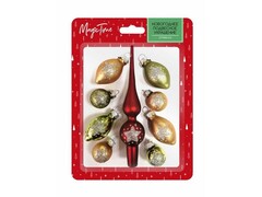 47026 [86639]Набор подвесок с верхушкой УКРАШЕНИЯ НА ЕЛКУ из стекла 12*3*3,5*25*5см (9шт/уп) 86639