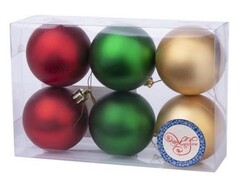 47033&nbsp;[87759]Набор ШАРЫ АССОРТИ КРАСНЫЕ, ЗЕЛЕНЫЕ, ЗОЛОТЫЕ из полистирола 6 см (6шт/уп) 87759