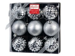 47107 [87305]Набор ШАРЫ СЕРЕБРЯНЫЕ из полистирола 6 см (9шт/уп) 87305