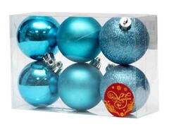 47255 [42037]Набор ШАРЫ БИРЮЗОВЫЙ БЛЕСК из полистирола 6 см (6шт/уп) 42037