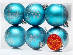 47264 [41911]Набор ШАРЫ ГОЛУБЫЕ С СЕРЕБРЯНЫМИ СНЕЖИНКАМИ из полистирола 6 см (6шт/уп) 41911