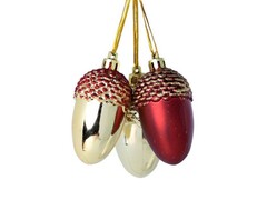 47276 [87008]Набор подвесок ЖЕЛУДИ В ЗОЛОТЕ 6 см (3шт/уп) 87008