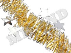 47455 [НУ-6518]Мишура золотая "Яркие звезды" с серебряными звездами 2 м НУ-6518