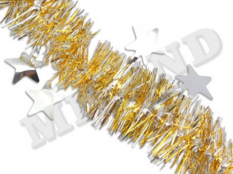 Купить оптом Мишура золотая "Яркие звезды" с серебряными звездами 2 м НУ-6518 в Луганске