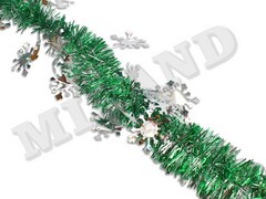 47499 [НУ-6521]Мишура зеленая "Снежинка" с серебряными снежинками 2 м НУ-6521