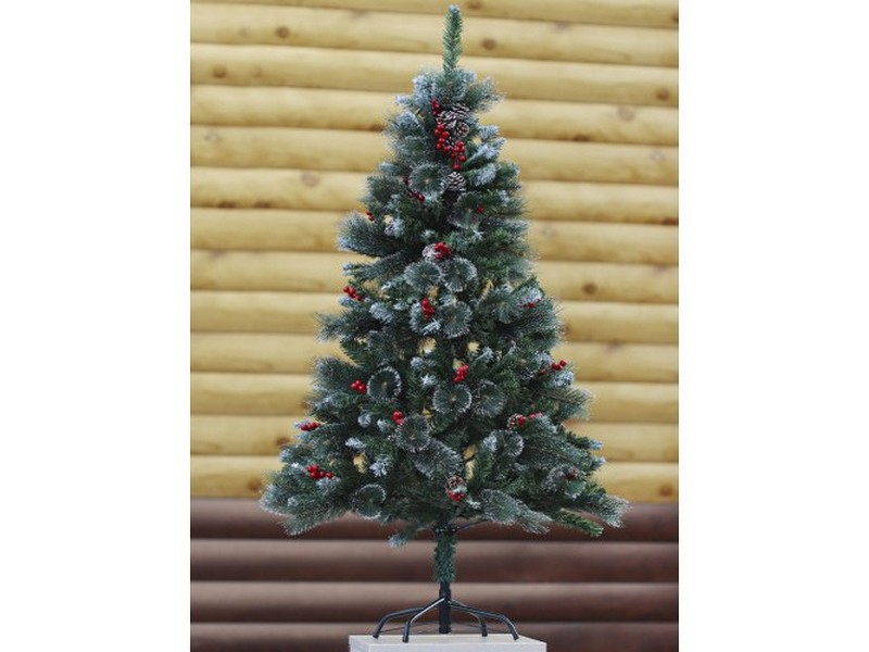 Сосна новогодняя заснеженная с шишками и ягодами 1,8м 600 веток НУ-7731