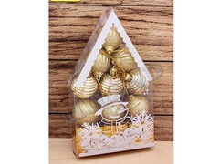 47500 [НУ-0460]Набор ёлочных золотых шаров «Красивый домик» 4 см 12 шт НУ-0460