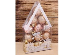 47442 [НУ-0462]Набор ёлочных бронзовых шаров «Красивый домик» 4 см 12 шт НУ-0462