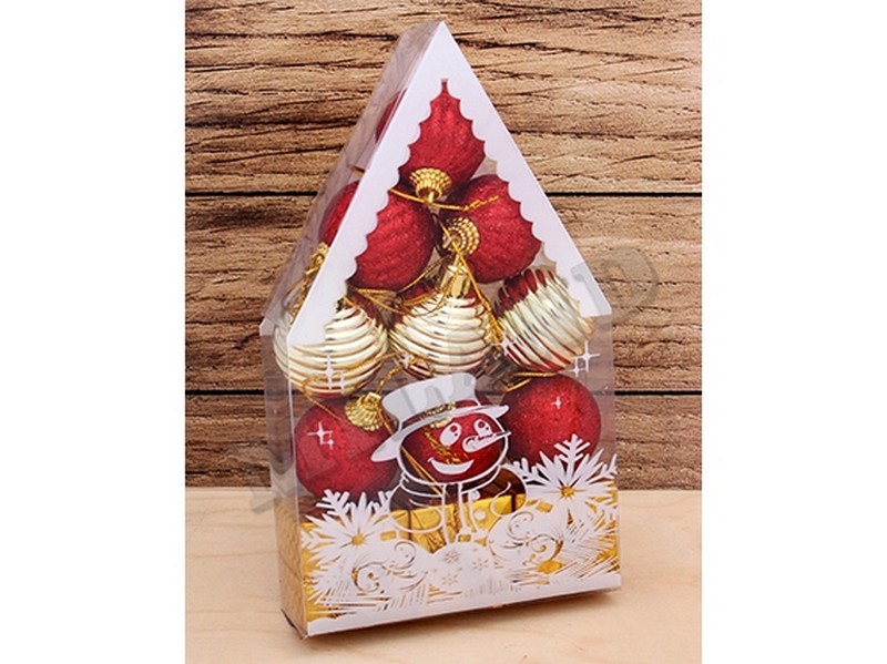 Купить оптом Набор ёлочных красных шаров «Красивый домик» 4 см 12 шт НУ-0463 в Луганске