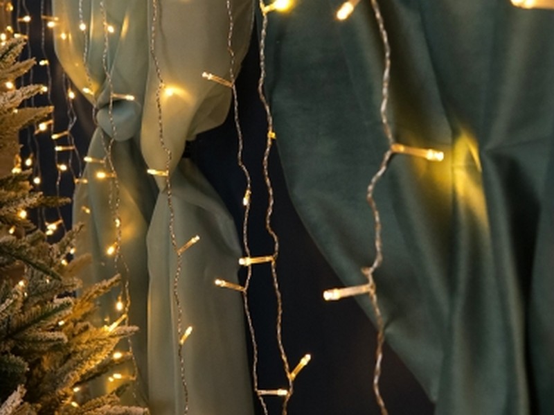 Купить оптом Гирлянда ЗАНАВЕС 3*3 м, 600 теплых белых ламп, прозрачная нить, 8 режимов НУ-3659 в Луганске