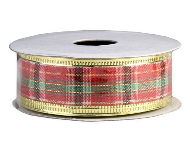 Лента новогодняя ШОТЛАНДСКАЯ КЛЕТКА 2,7*0,25м на катушке 78653