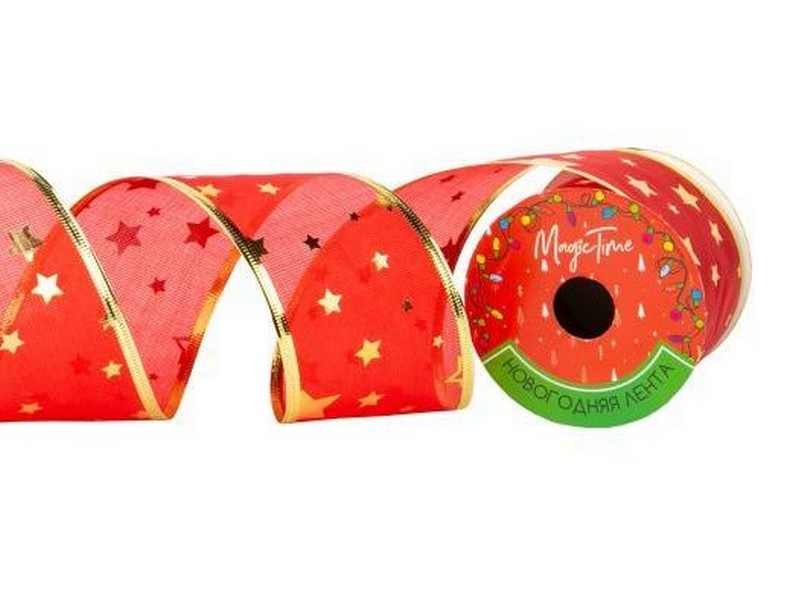 Лента новогодняя КРАСНЫЕ ЗВЕЗДЫ 2,7*0,63м на катушке 87655