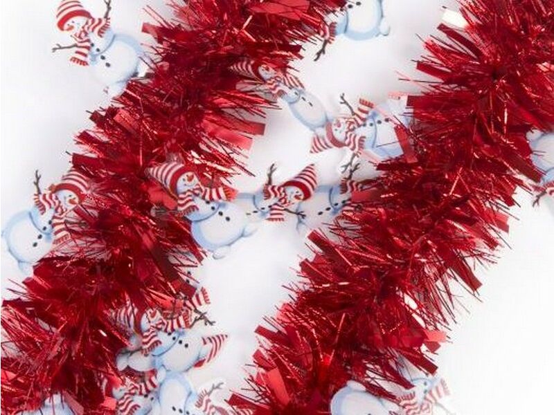 Мишура КРАСНАЯ со снеговиками 2м 78840