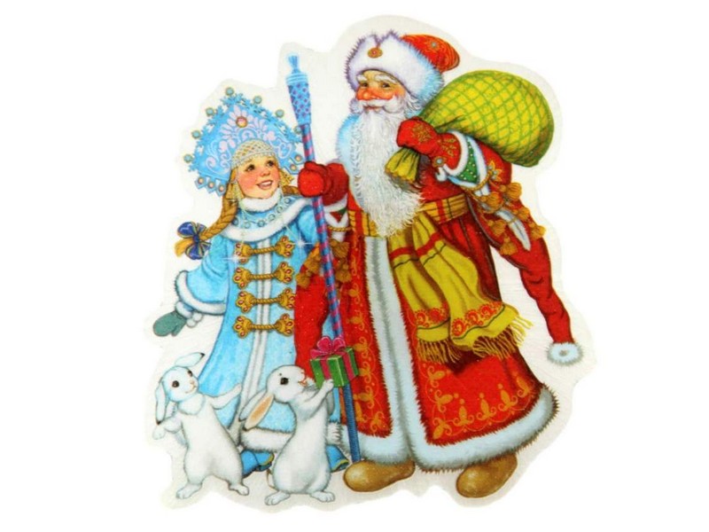 Новогоднее украшение на присоске ДЕД МОРОЗ И СНЕГУРОЧКА со светодиодной подсветкой 11см 42200